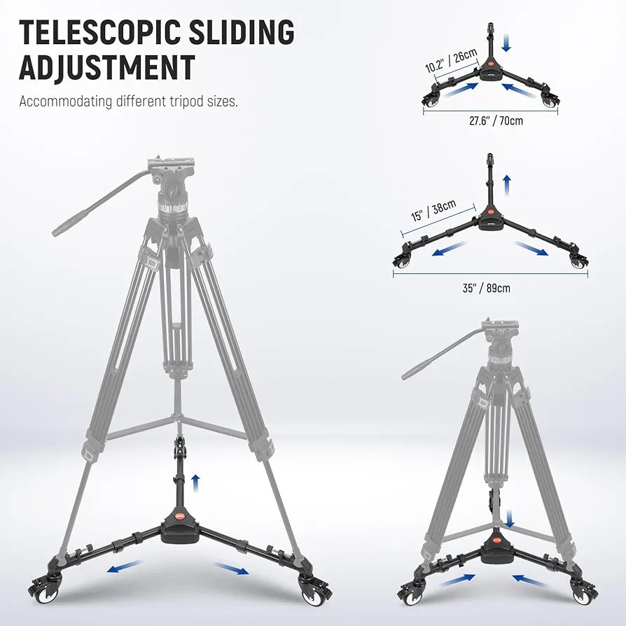 Heavy Duty Professional Universal Camera Tripod Dolly with 3-inch Rubber Wheels