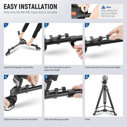 Heavy Duty Professional Universal Camera Tripod Dolly with 3-inch Rubber Wheels
