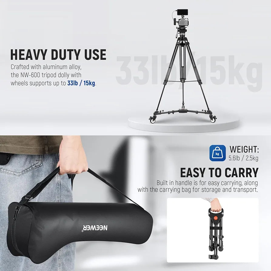 Heavy Duty Professional Universal Camera Tripod Dolly with 3-inch Rubber Wheels