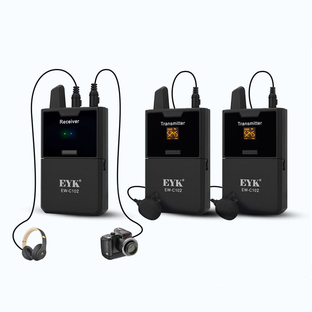 EYK UHF Wireless Lavalier Microphone Real-Time Monitor for Camera DSLR Camcorder Smartphones