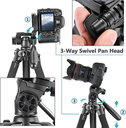 Neewer Portable 142 cm Aluminum Camera Tripod with 3-Way Swivel Pan Head