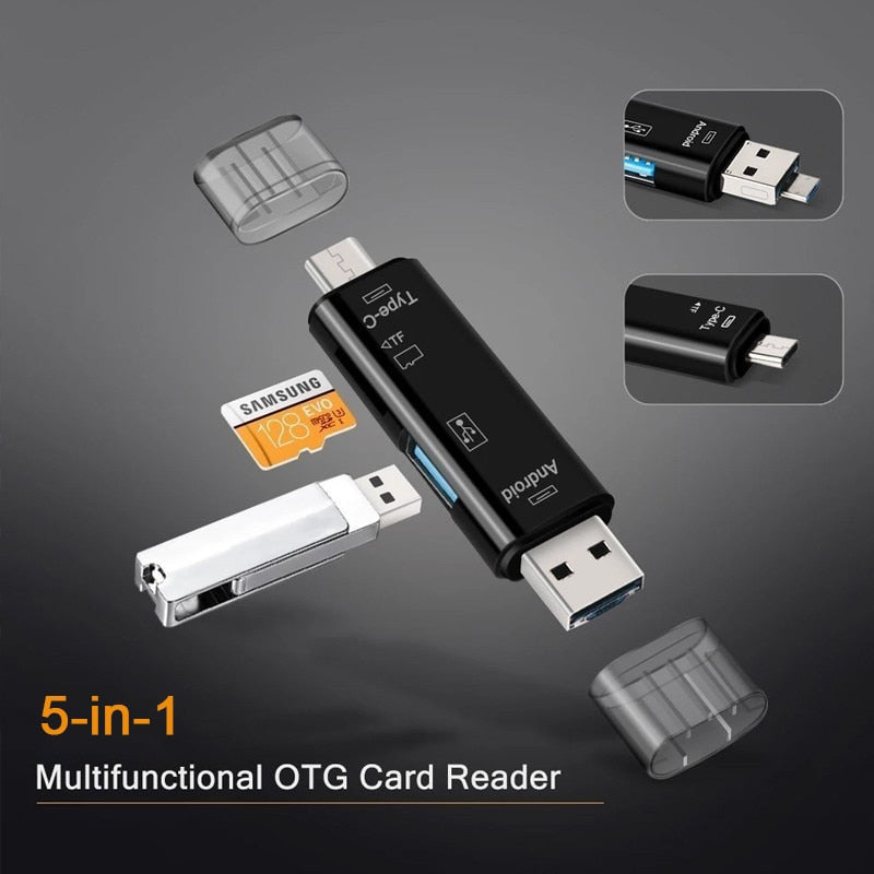 5 in 1 Multifunction Usb 2.0 Type C/Usb /Micro Usb/Tf/SD Memory Card Reader OTG Card Reader