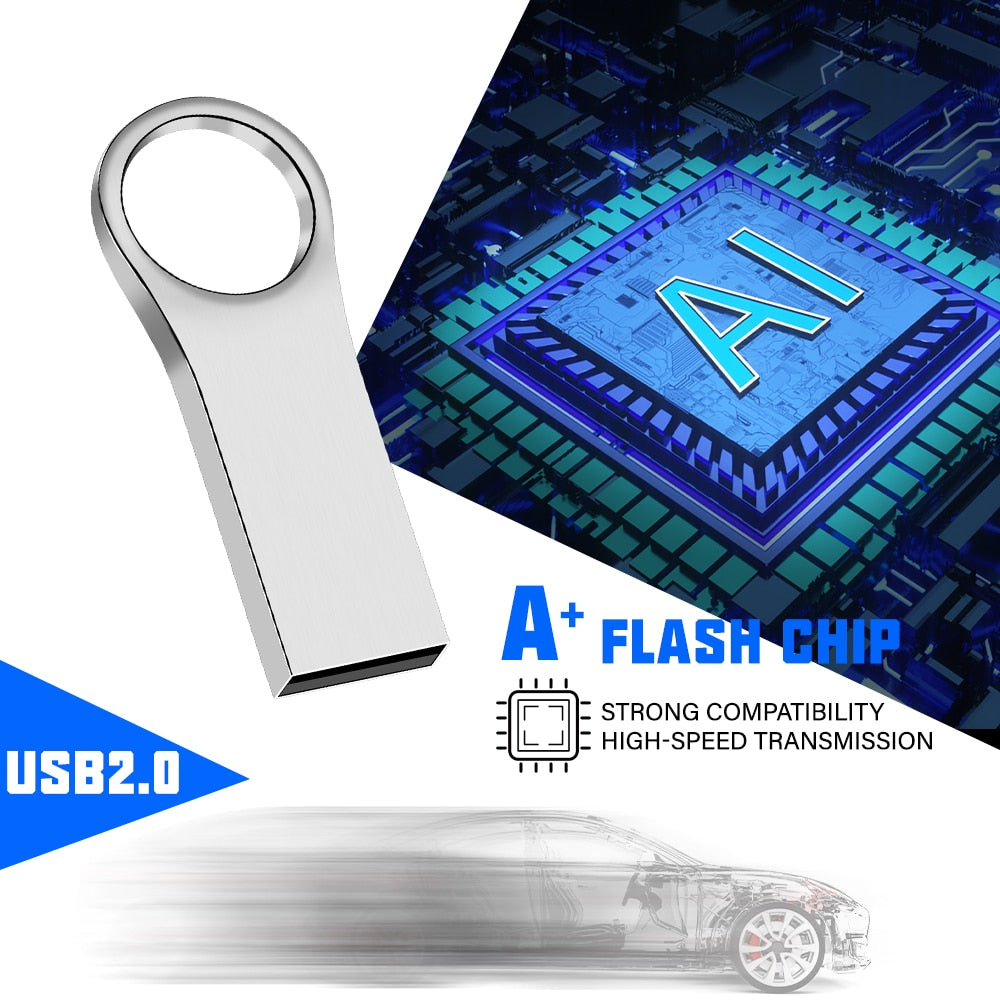 Mini Metal USB Flash Drives 64GB Silver Ring Pen Drive Memory Stick