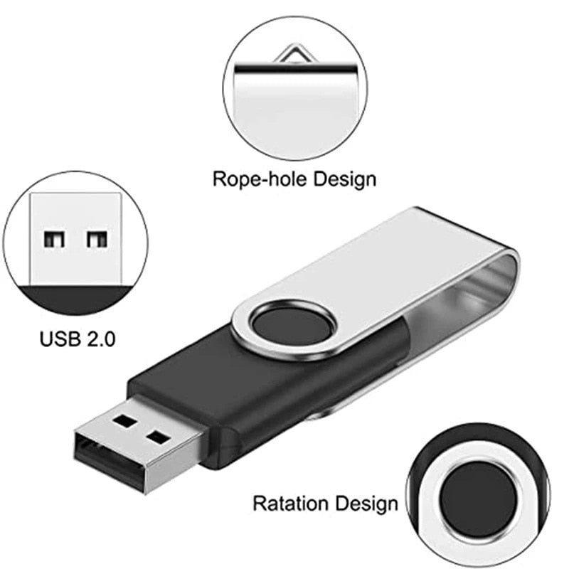 Black 64G Rotating USB Flash Drive High-Speed Portable for Computer