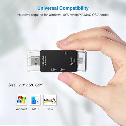 5 in 1 Multifunction USB 2.0 Type C USB  Micro USB TF SD Smart Memory SD Card Reader