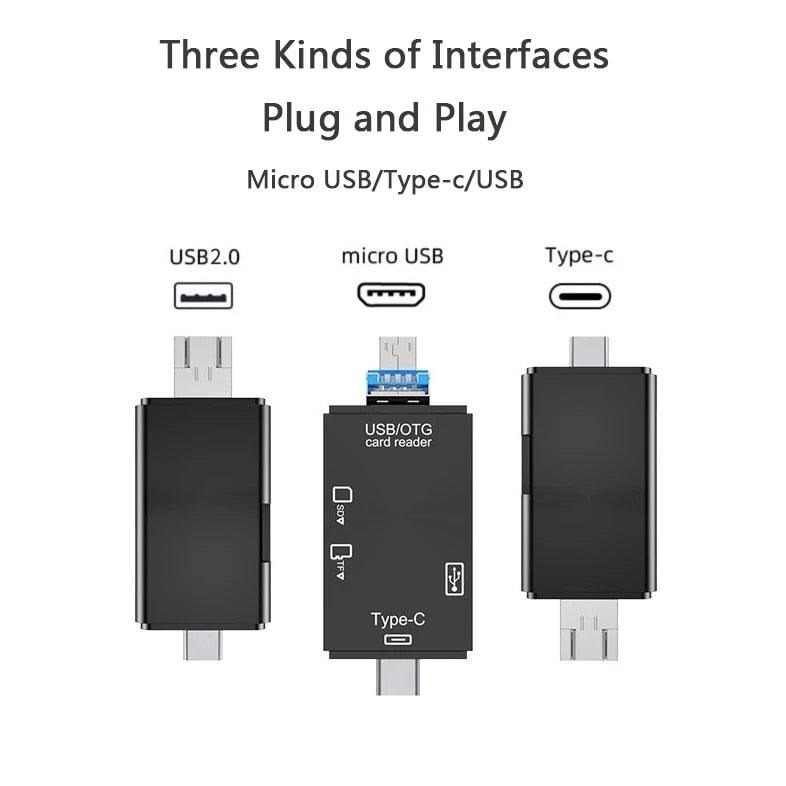 5 in 1 Multifunction USB 2.0 Type C USB  Micro USB TF SD Smart Memory SD Card Reader