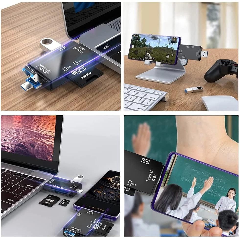 5 in 1 Multifunction USB 2.0 Type C USB  Micro USB TF SD Smart Memory SD Card Reader