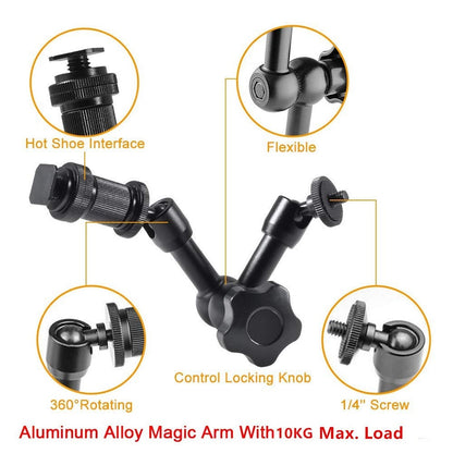 Hridz 11inch Metal Articulating Magic Arm with cold shoe Super Crab Clamp Holder Stand