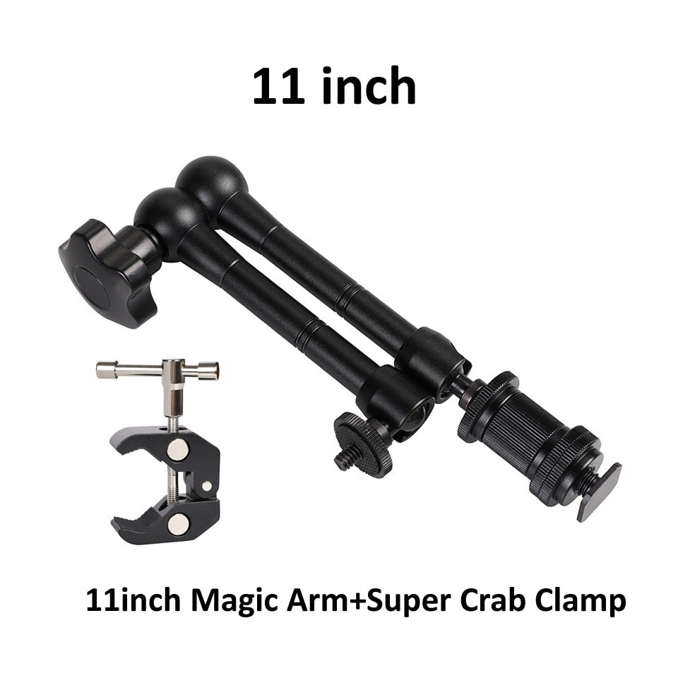 Hridz 11inch Metal Articulating Magic Arm with cold shoe Super Crab Clamp Holder Stand