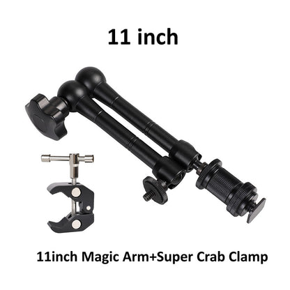 Hridz 11inch Metal Articulating Magic Arm with cold shoe Super Crab Clamp Holder Stand