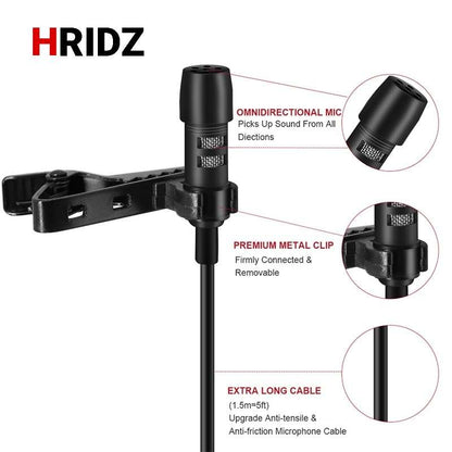 Hridz 10m long 3.5mm lapel microphone for mobile phone and DSLR