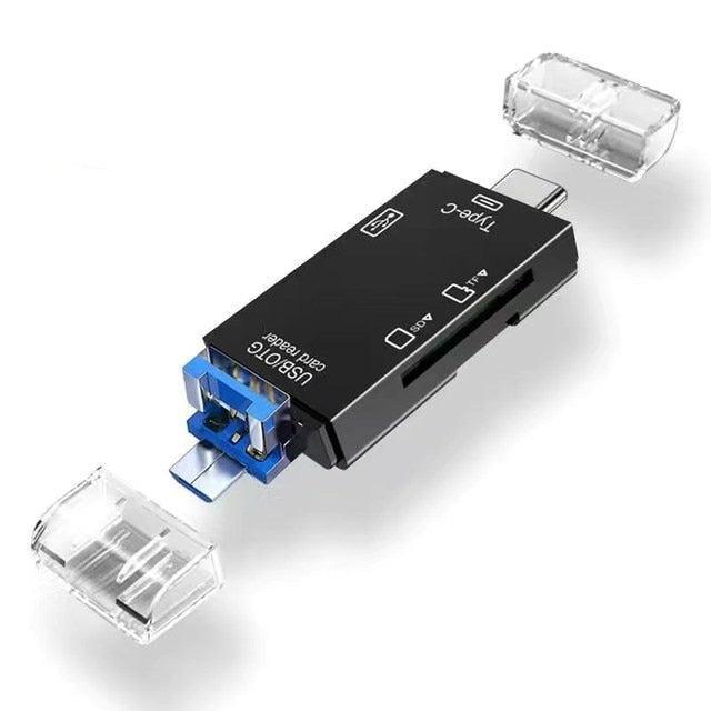 6-in-1 USB 2.0 Type-C & Micro USB OTG Card Reader – SD/TF Memory Card Adapter for Smartphone, Tablet, Laptop & PC