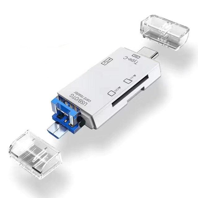 6-in-1 USB 2.0 Type-C & Micro USB OTG Card Reader – SD/TF Memory Card Adapter for Smartphone, Tablet, Laptop & PC