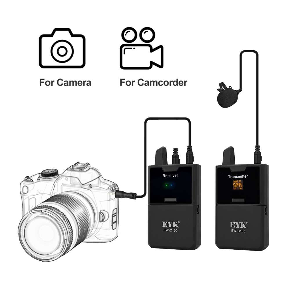 EYK EW-C100 Camera Mic Wireless Lavalier Microphone for Vlog Live Stream