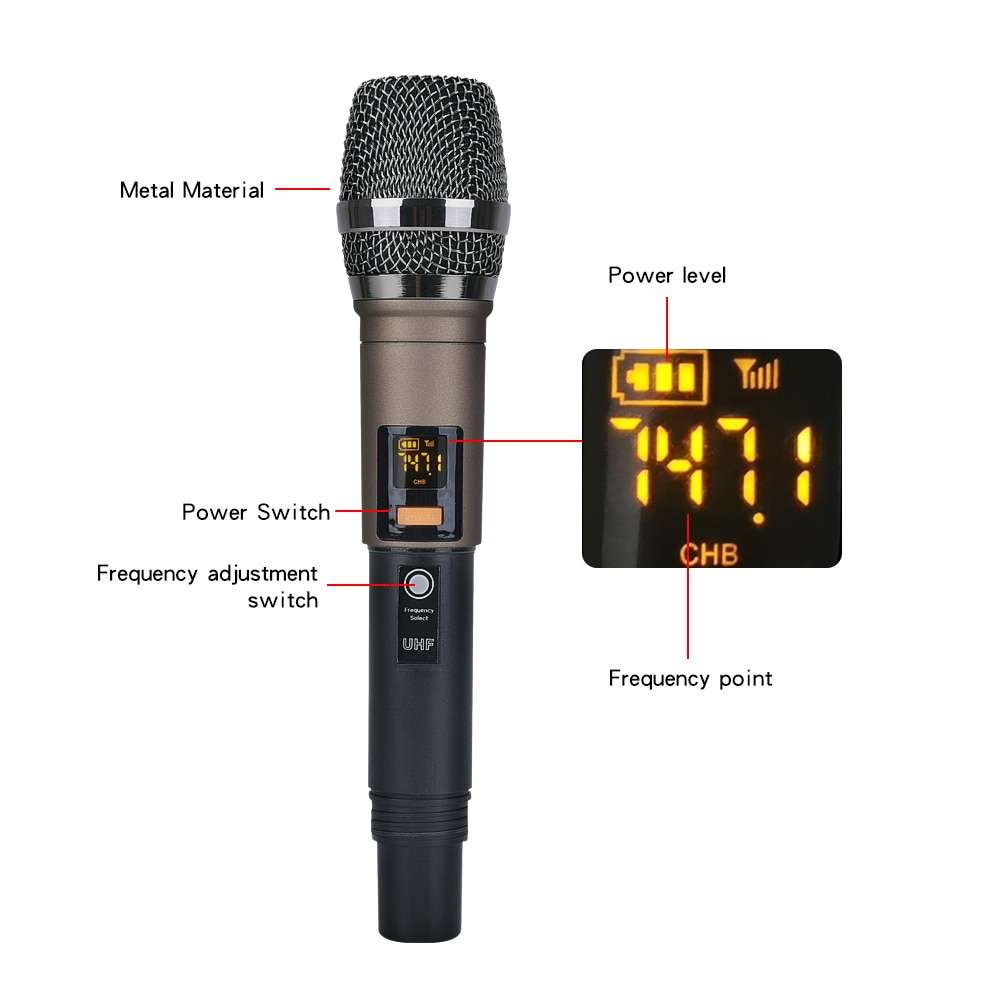 HRIDZ EMC-G04 Audio Mixer with UHF Wireless Microphone for DJ Karaoke PC Record