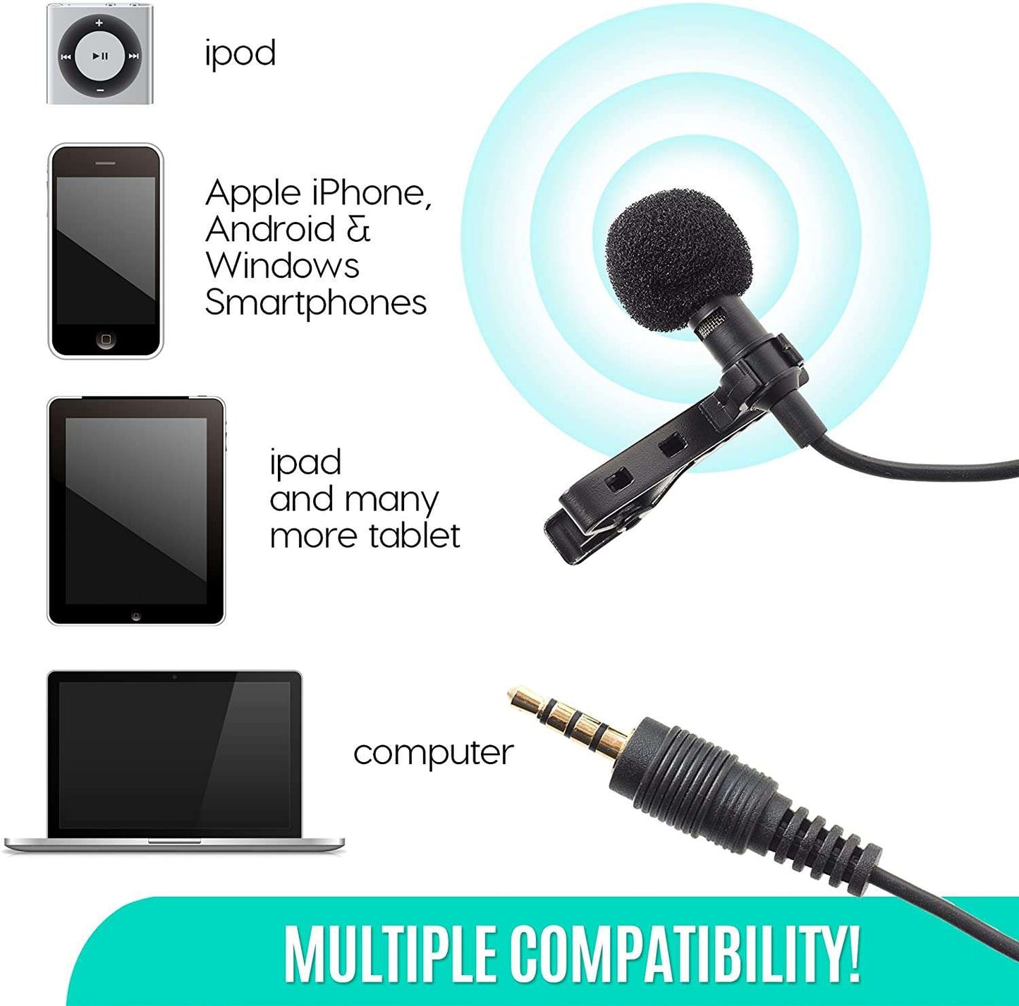 Hridz Clip-on Lapel Mini Lavalier Mic Microphone - 3.5mm Mic for PC, Phone, DSLR