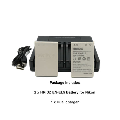 HRIDZ EN-EL5 Battery and Charger set- Charger and Battery for Nikon Coolpix