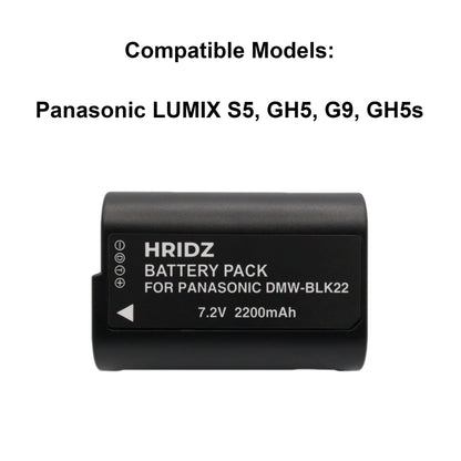 Hridz BLK22 Battery & Dual Charger Set for Panasonic Lumix DC-S5, GH6, GH5, and GH5S