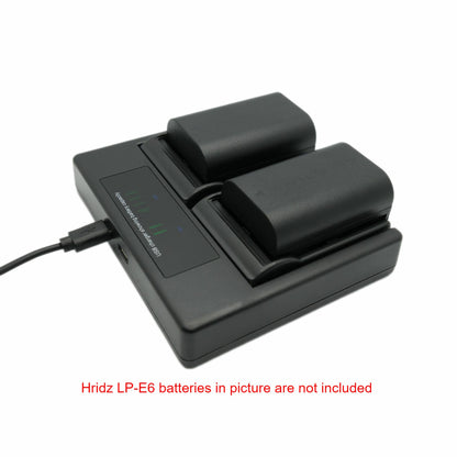 HRIDZ LP-E6 Dual Battery Charger For Canon 5D Mark II III IV,5Ds,6D,7D,60D,70D,80D,E6N