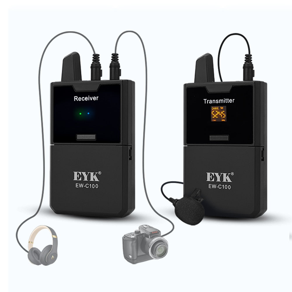 EYK UHF Wireless Lavalier Microphone Real-Time Monitor for Camera DSLR Camcorder Smartphones