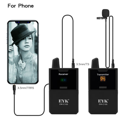 EYK UHF Wireless Lavalier Microphone Real-Time Monitor for Camera DSLR Camcorder Smartphones