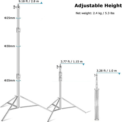 HRIDZ 280cm Heavy Duty Stainless Steel Light Stand for Photography Softbox