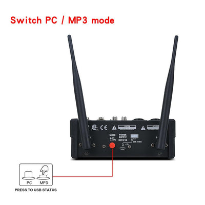HRIDZ 4 Channel Audio Sound Mixer Karaoke DJ Machine with 2 Wireless Microphones