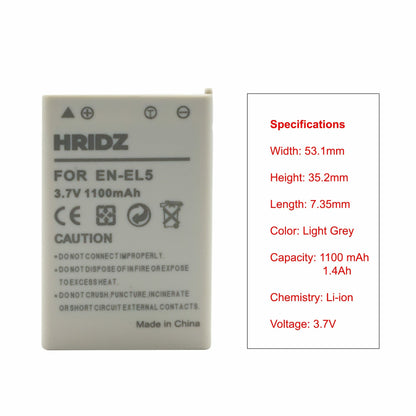 HRIDZ EN-EL5 Battery & Charger Set For Nikon Coolpix 3700 4200 5200 5900 7900 E3700 P5000