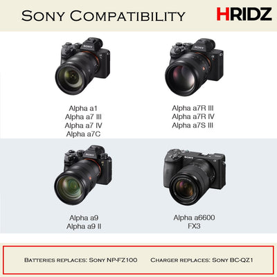 HridZ NP-FZ100 Dual Charger Pack for Sony Alpha 9, A7III, A7RIII, A9, A6600, A7C – Rechargeable Dual Battery Charger with Micro-USB, 2-4 Hours Charging