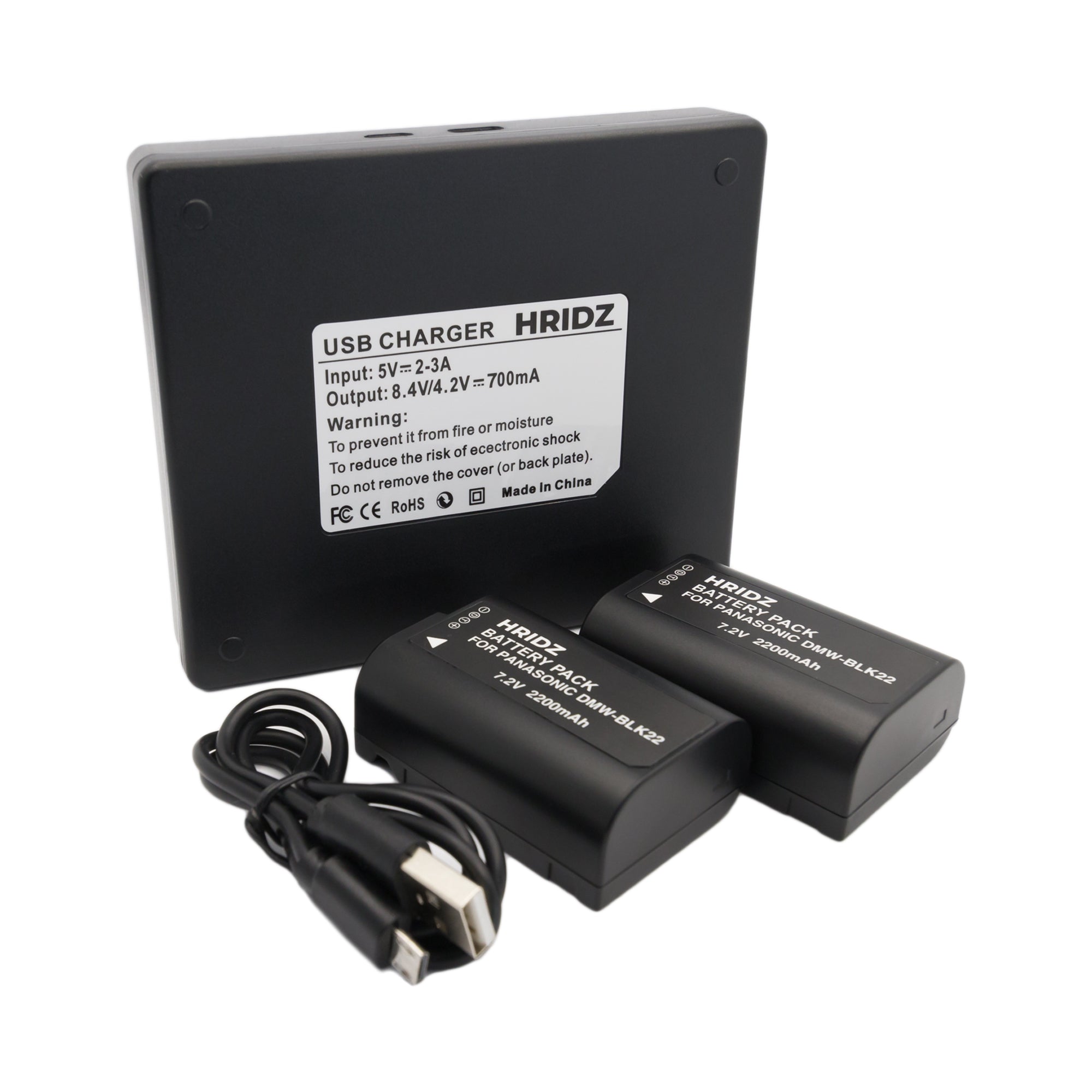 Hridz BLK22 Batteries & Charger Set for Panasonic Lumix G9 S5 GH6 GH5 GH5s & BLF19