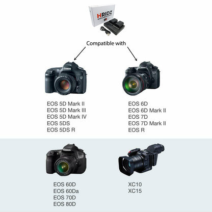 HRIDZ LP-E6 Dual Battery Charger For Canon 5D Mark II III IV,5Ds,6D,7D,60D,70D,80D,E6N