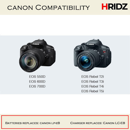 Hridz LP-E8 Battery Charger for Canon EOS 550D 600D 650D 700D 750D Batteries