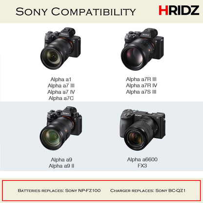 Hridz NP-FZ100 Dual Charger Pack for Sony NP-FZ100 A9 9R A9R A9S A7RIII