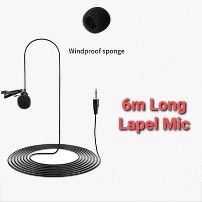 HRIDZ 6M 3.5mm Jack Clip-on Lavalier Lapel Microphone for iPhone Android DSLR Cameras