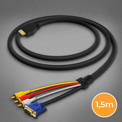 HDMI to 3x RCA Male and VGA Male Cable Video Adapter (1.5m)- Black